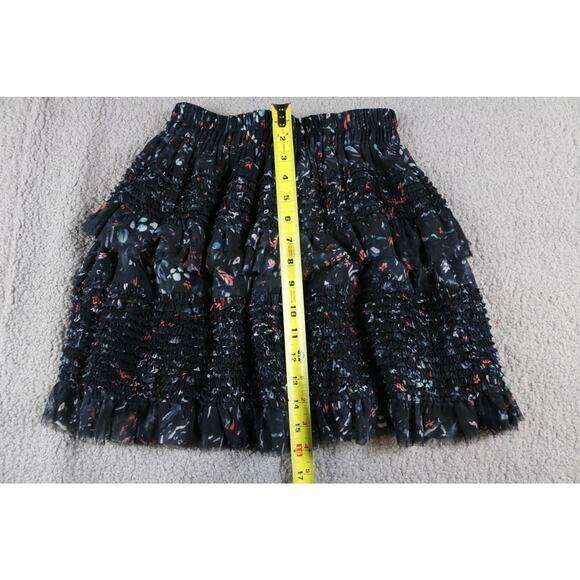 All Saints Mini Skirt Small Black Multi Printed Ruffle Sanse Freefall Skirt - Picture 3 of 7